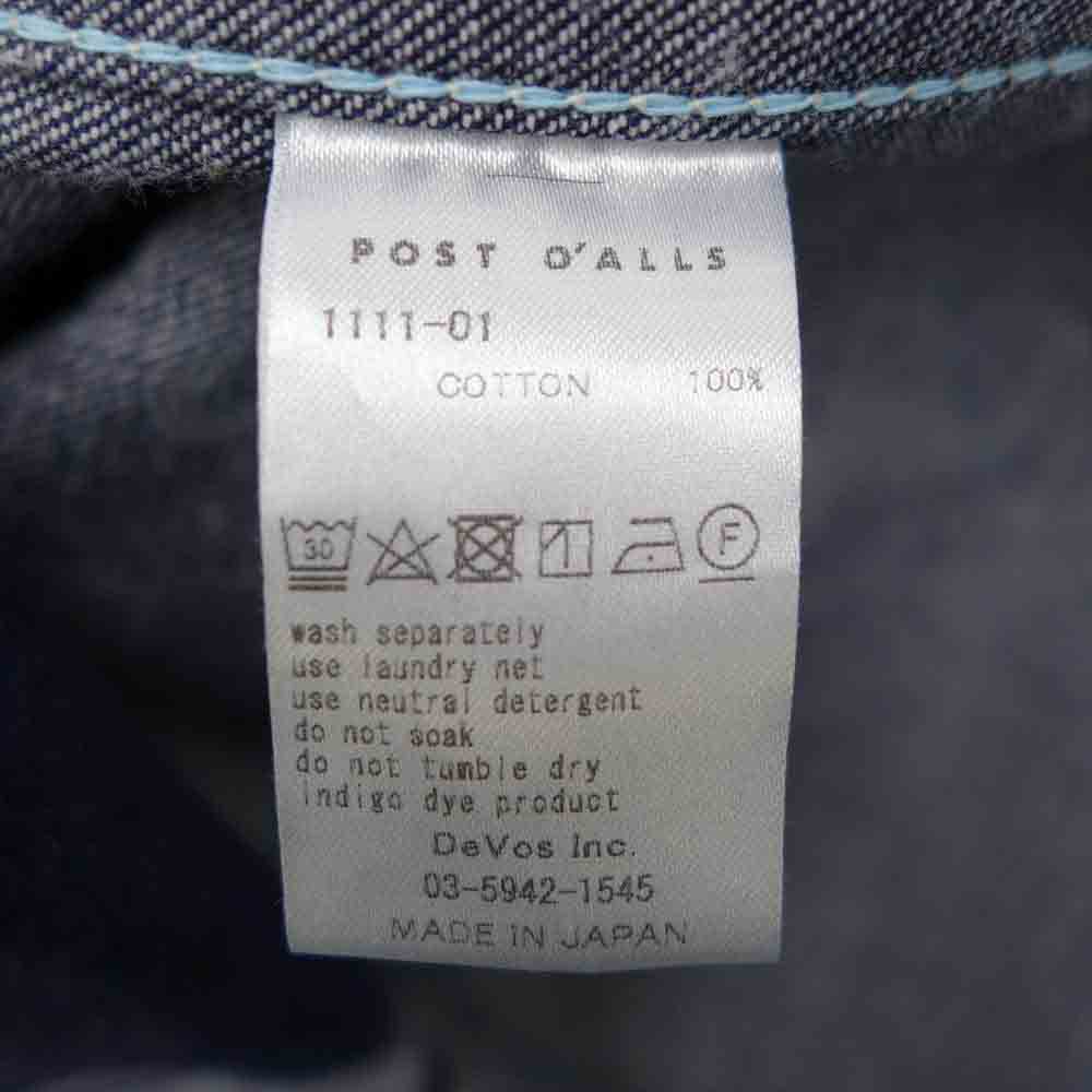 POST OVERALLS ポストオーバーオールズ 1111-01 DeLuxe Railroader 01 10 oz denim indigo デニム カバーオール ジャケット インディゴブルー系 XL【新古品】【未使用】【中古】