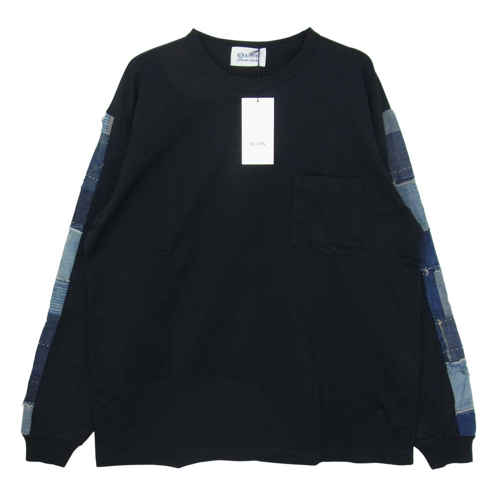 クオン 2002-CS0419 未使用品 Boro Trimmed Long Sleeve 襤褸 トリミング 長袖 Tシャツ ブラック ブラック系 M【極上美品】【中古】