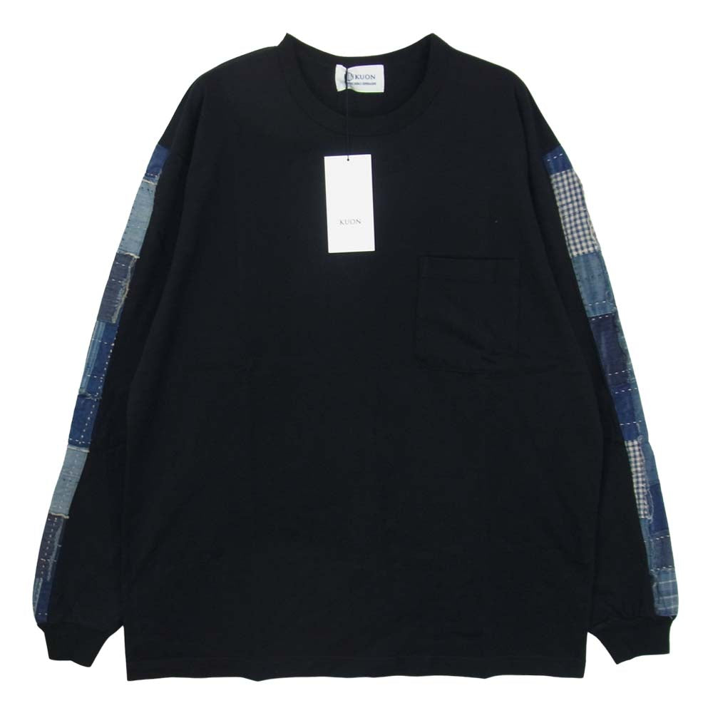 クオン 2002-CS0419 未使用品 Boro Trimmed Long Sleeve 襤褸 トリミング 長袖 Tシャツ ブラック ブラック系 M【極上美品】【中古】