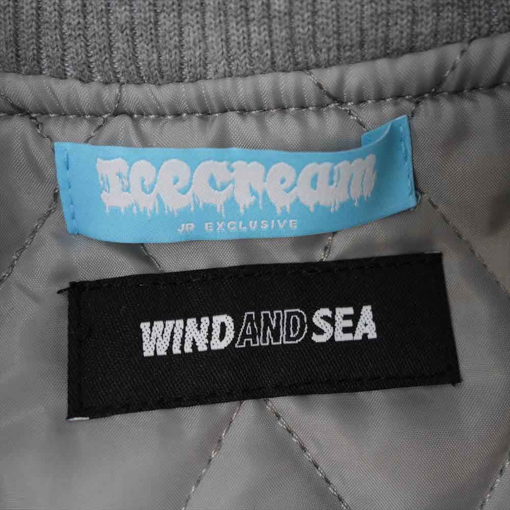 WIND AND SEA ウィンダンシー × ICECREAM アイスクリーム VARSITY JACKET ICJP215SX004 袖レザー 切替 ヴァーシティ ジャケット グレー系 ホワイト系 S【新古品】【未使用】【中古】