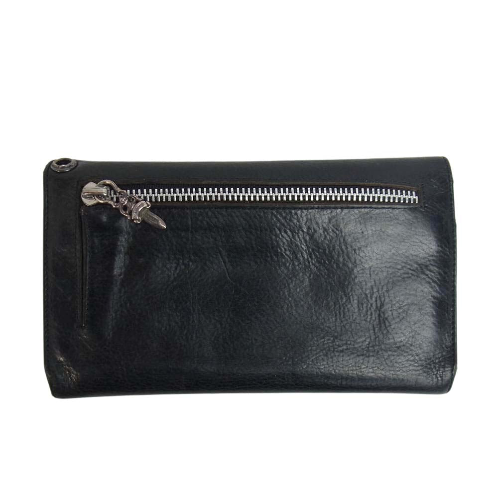 CHROME HEARTS クロムハーツ（原本無） WAVE ウェーブ クロスボール ボタン レザー ウォレット ブラック系【中古】