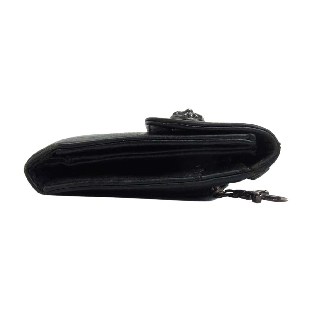 CHROME HEARTS クロムハーツ（原本無） WAVE ウェーブ クロスボール ボタン レザー ウォレット ブラック系【中古】