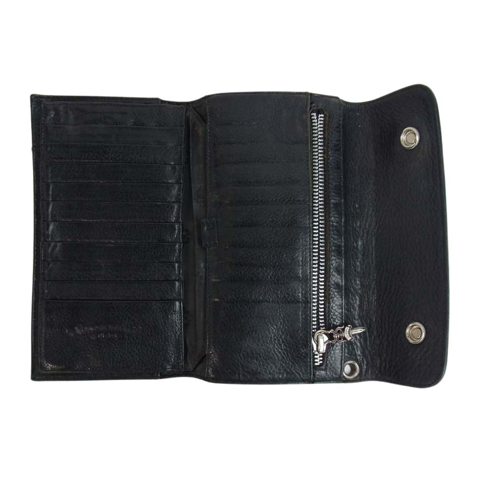 CHROME HEARTS クロムハーツ（原本無） WAVE ウェーブ クロスボール ボタン レザー ウォレット ブラック系【中古】