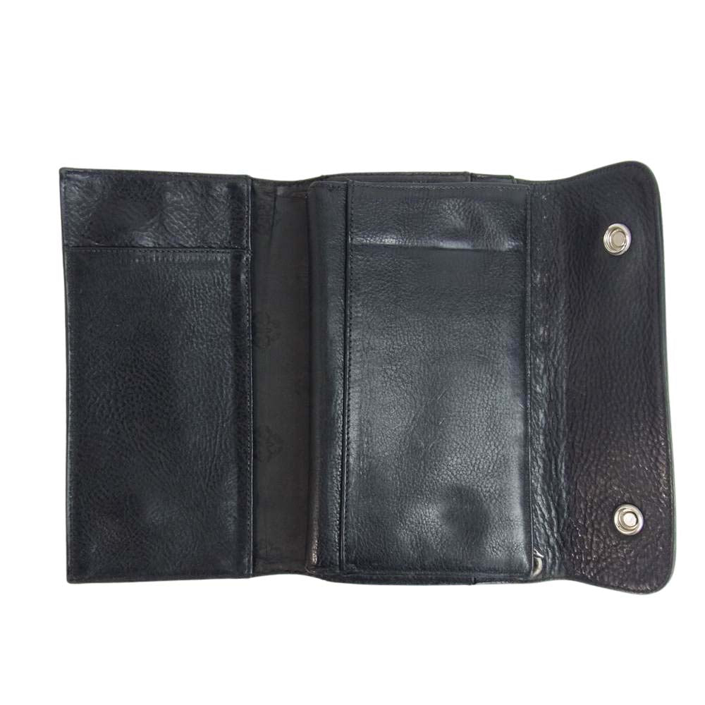 CHROME HEARTS クロムハーツ（原本無） WAVE ウェーブ クロスボール ボタン レザー ウォレット ブラック系【中古】