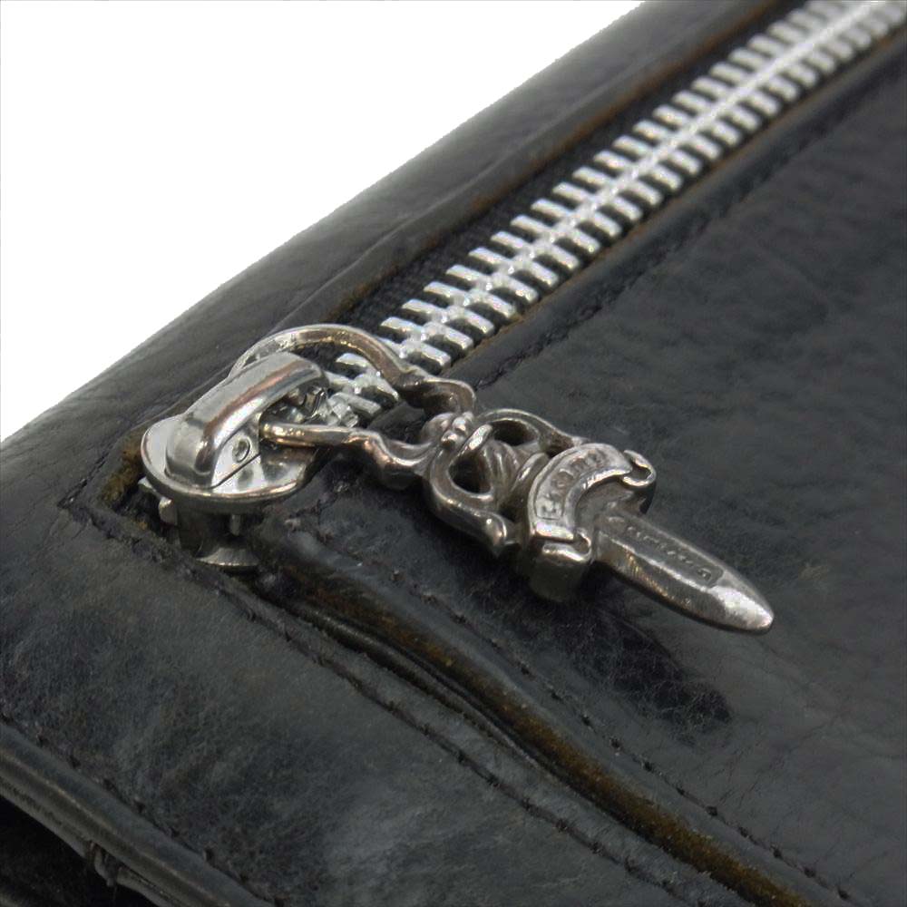 CHROME HEARTS クロムハーツ（原本無） WAVE ウェーブ クロスボール ボタン レザー ウォレット ブラック系【中古】