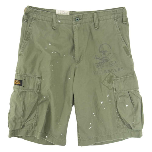 POLO JEANS ポロジーンズ ペイント ステンシル 加工 ハーフ パンツ カーキ系 32【中古】