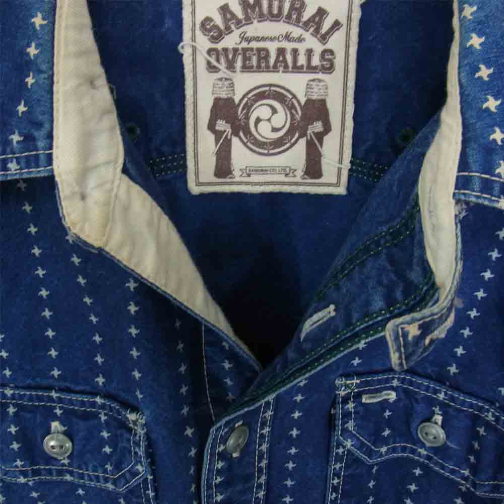 SAMURAI JEANS サムライジーンズ サムライオーバーオールズ 手裏剣 ウォバッシュ ワーク シャツ ブルー系 M【中古】