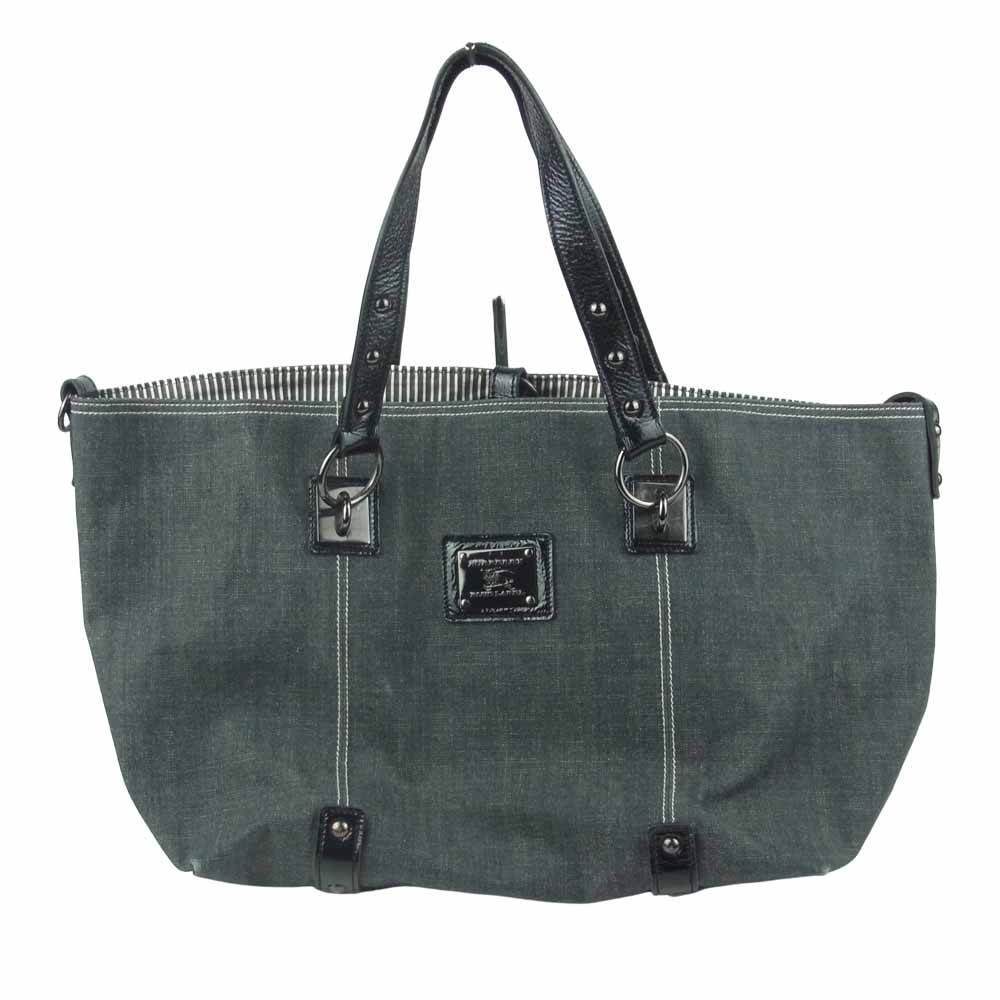 BURBERRY BLUE LABEL バーバリーブルーレーベル ロゴ プレート付 船型 デニム トート バッグ グレー系【中古】