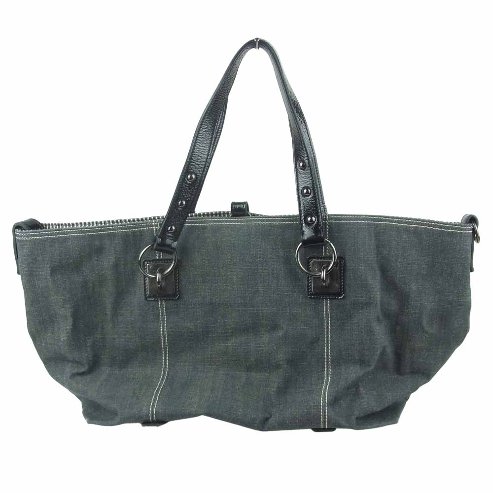 BURBERRY BLUE LABEL バーバリーブルーレーベル ロゴ プレート付 船型 デニム トート バッグ グレー系【中古】