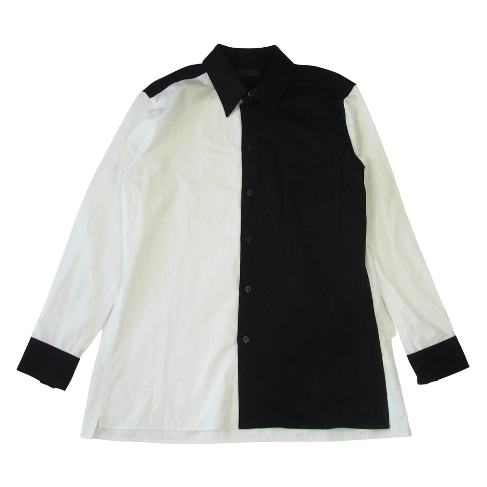 Yohji Yamamoto ヨウジヤマモト S'YTE US-B11-080-1 Cotton Broad Jersey Regular Collar Panel Shirt コットンブロード ジャージー 切替 シャツ ブラック系 ホワイト系 3【美品】【中古】