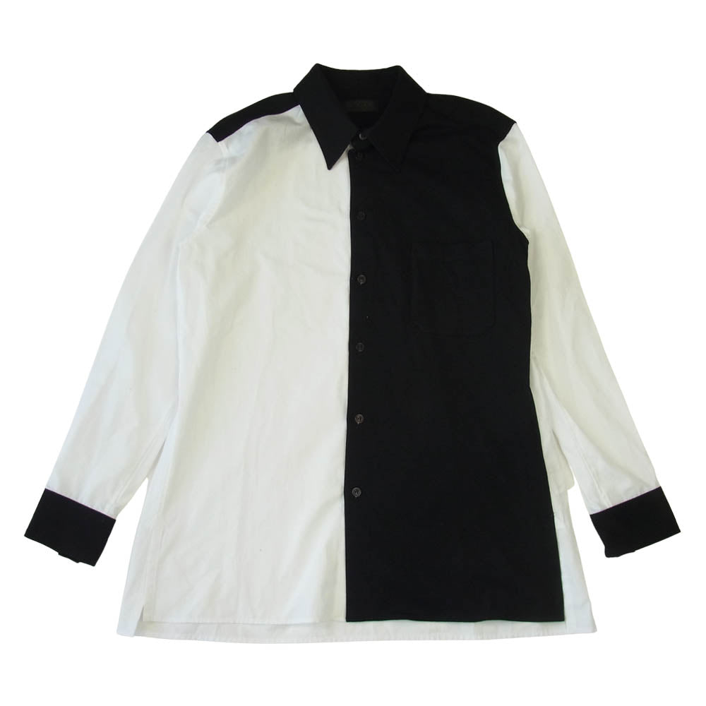 Yohji Yamamoto ヨウジヤマモト S'YTE US-B11-080-1 Cotton Broad Jersey Regular  Collar Panel Shirt コットンブロード ジャージー 切替 シャツ ブラック系 ホワイト系 3【美品】【中古】