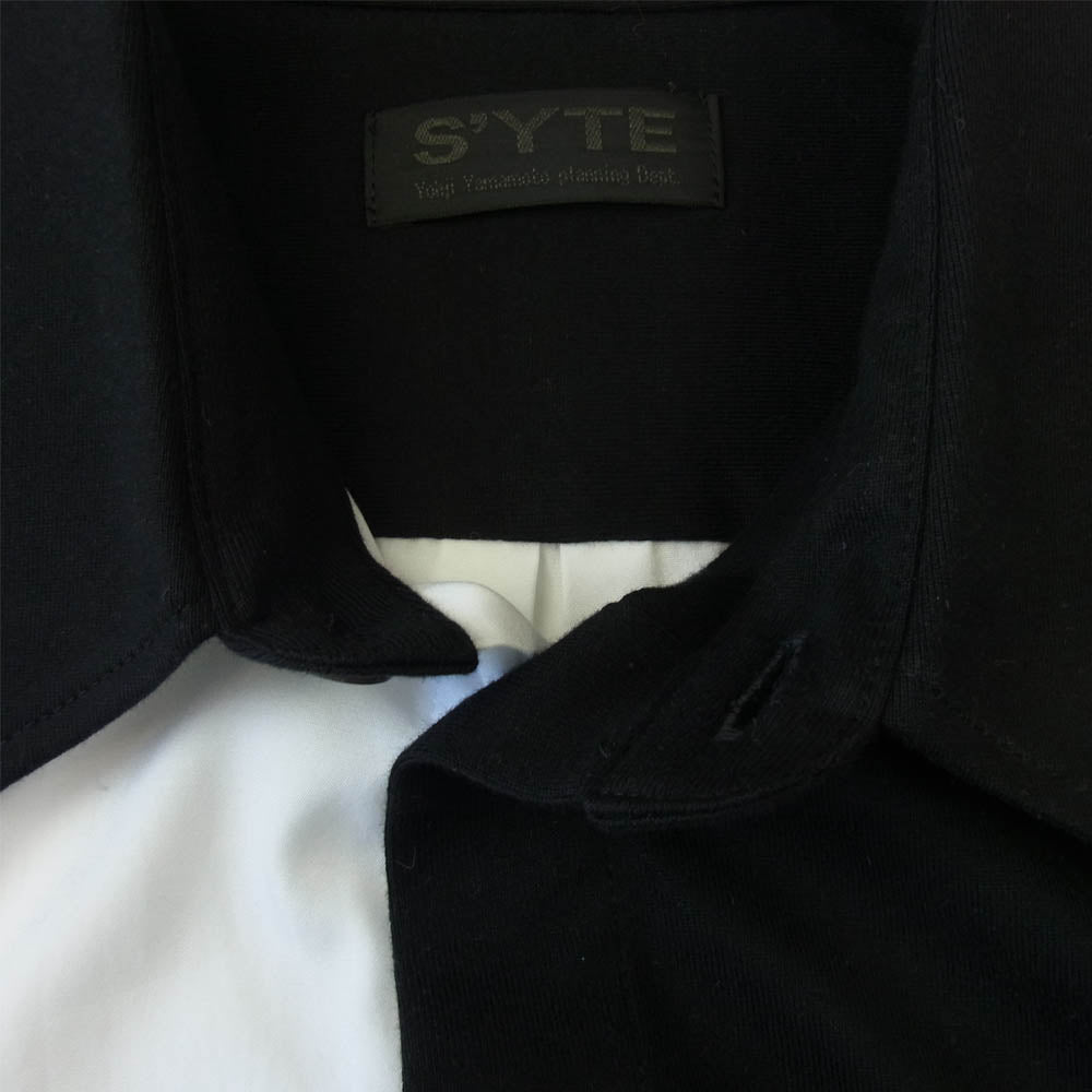 Yohji Yamamoto ヨウジヤマモト S'YTE US-B11-080-1 Cotton Broad Jersey Regular Collar Panel Shirt コットンブロード ジャージー 切替 シャツ ブラック系 ホワイト系 3【美品】【中古】
