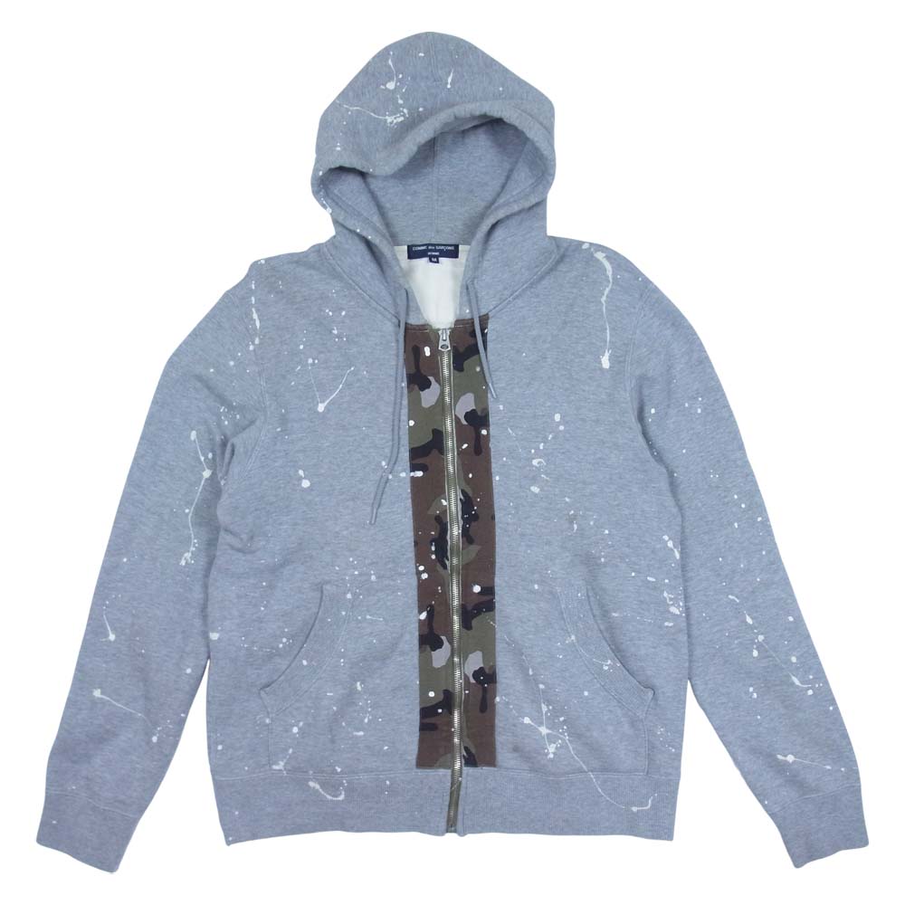 COMME des GARCONS コムデギャルソン 12SS HOMME オム HI-T010 迷彩 カモ 切替 ペイント フルジップ パーカー グレー系 M【中古】