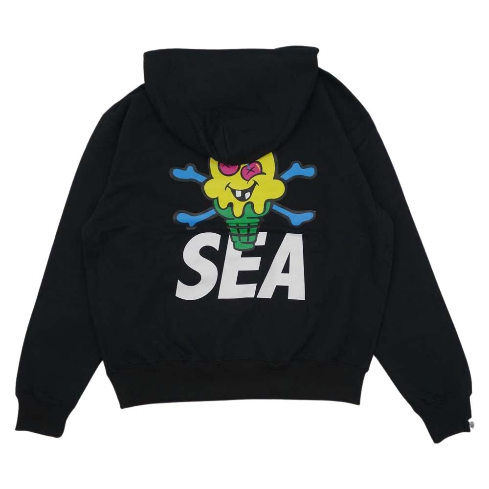 WIND AND SEA ウィンダンシー ICJP215SK005 × ICECREAM アイスクリーム COTTON HOODIE #1 コットン フーディ プルオーバー パーカー ブラック L ブラック系 L【新古品】【未使用】【中古】