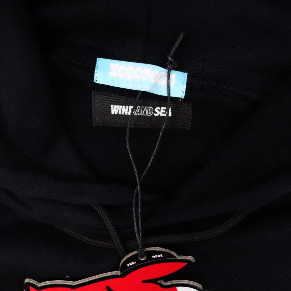 WIND AND SEA ウィンダンシー ICJP215SK005 × ICECREAM アイスクリーム COTTON HOODIE #1 コットン フーディ プルオーバー パーカー ブラック L ブラック系 L【新古品】【未使用】【中古】