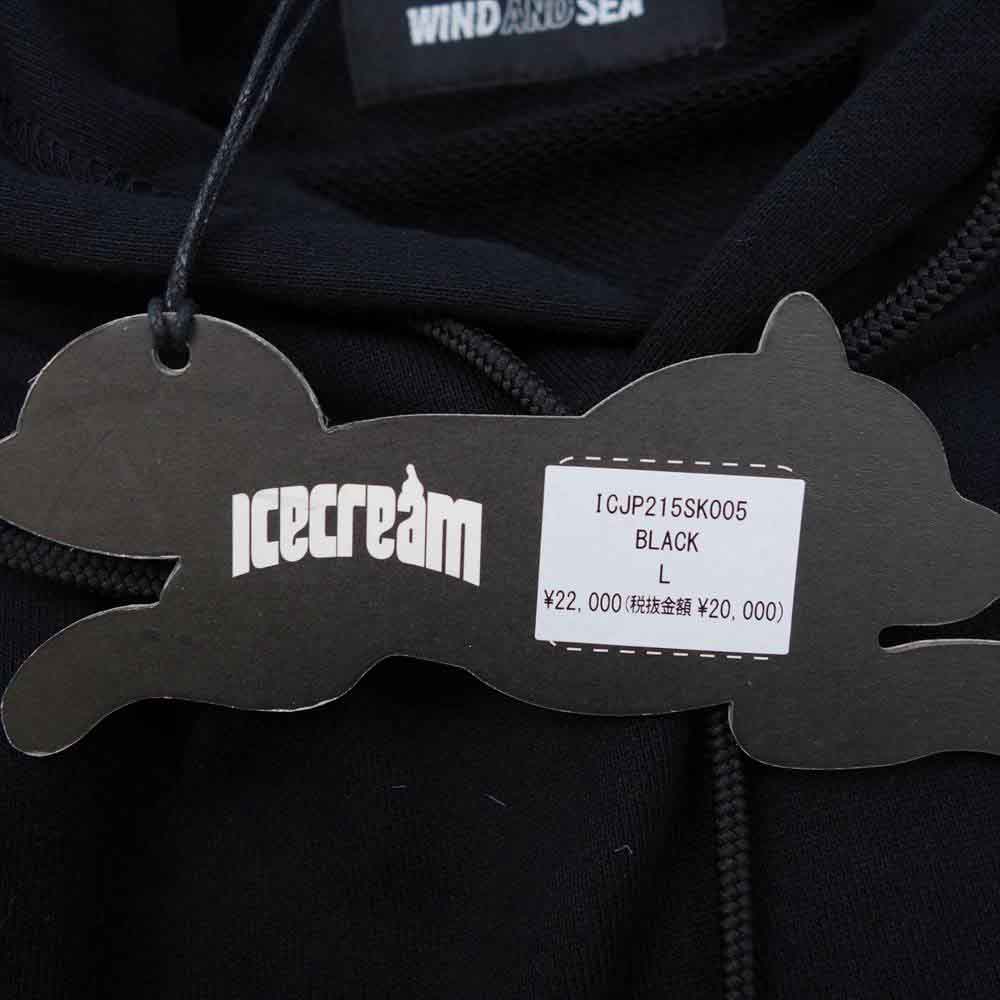WIND AND SEA ウィンダンシー ICJP215SK005 × ICECREAM アイスクリーム COTTON HOODIE #1 コットン フーディ プルオーバー パーカー ブラック L ブラック系 L【新古品】【未使用】【中古】