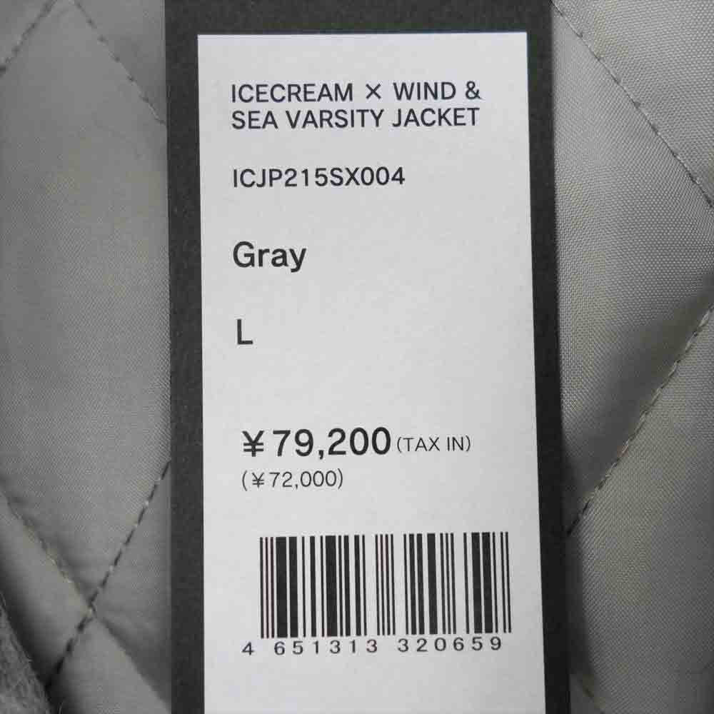 WIND AND SEA ウィンダンシー ICJP215SX004 × ICECREAM アイスクリーム VARSITY JACKET バーシティ ジャケット スタジャン グレー系 L【新古品】【未使用】【中古】