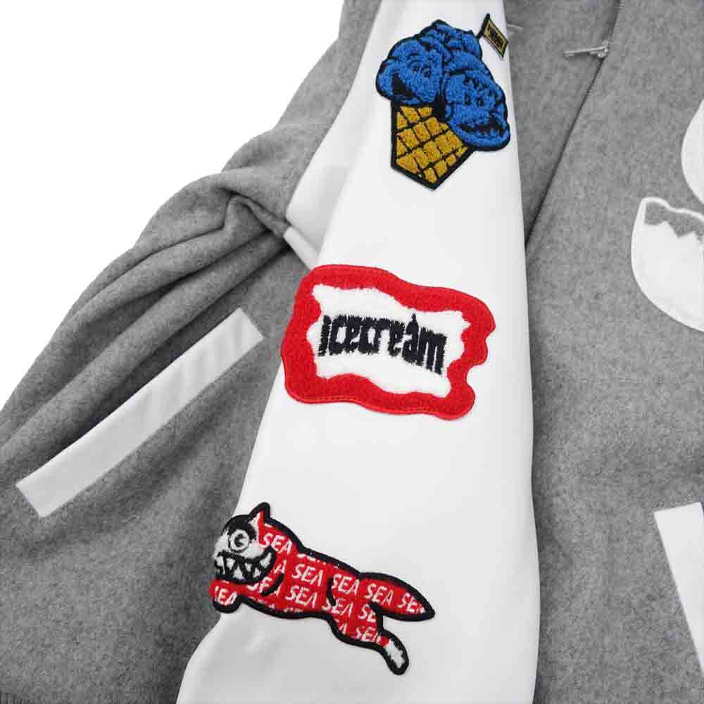 WIND AND SEA ウィンダンシー ICJP215SX004 × ICECREAM アイスクリーム VARSITY JACKET バーシティ ジャケット スタジャン グレー系 L【新古品】【未使用】【中古】