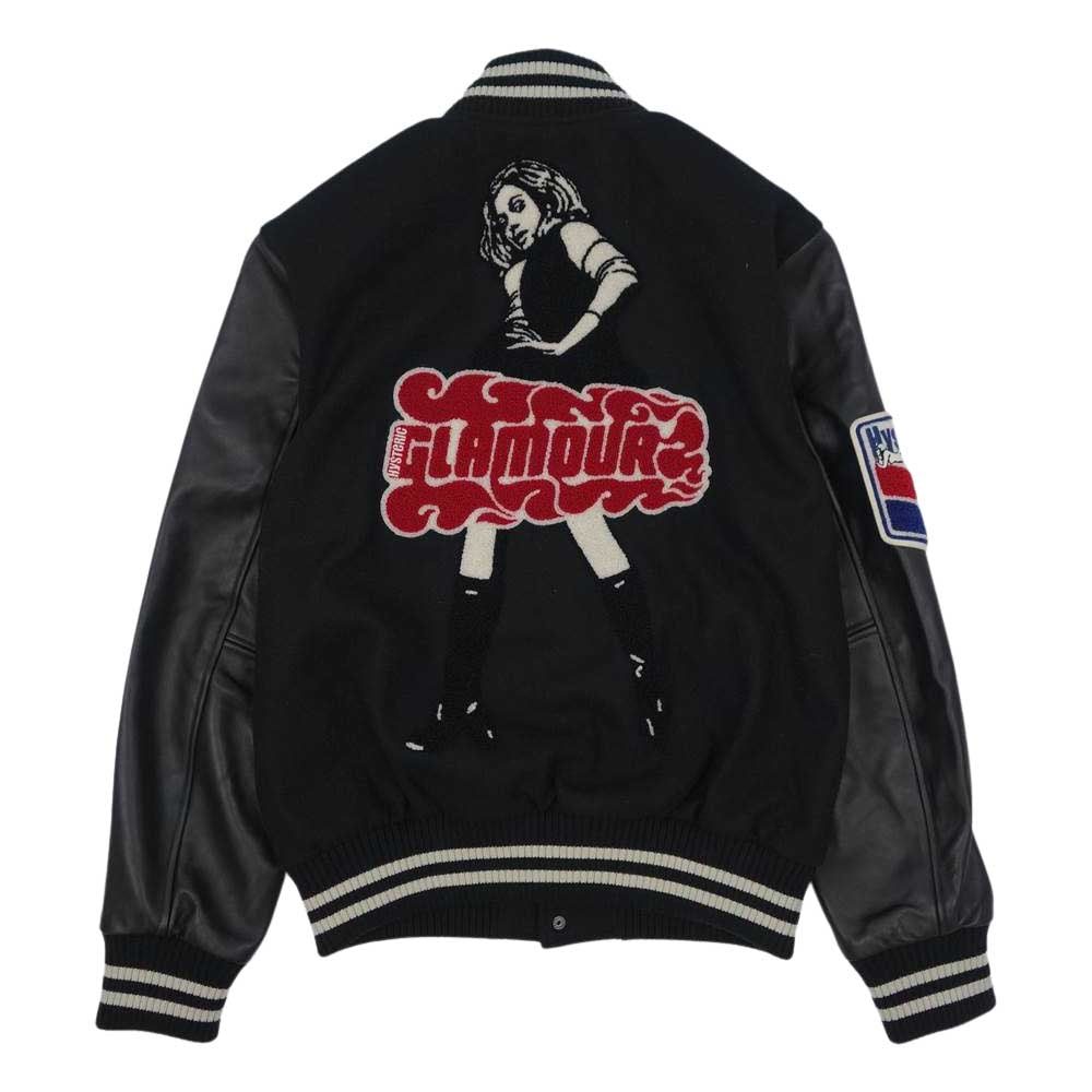 HYSTERIC GLAMOUR ヒステリックグラマー 21AW 02213AB07 VIXEN GIRL刺繍 ヴァーシティ ジャケット ヴィクセンガール 袖シープレザー スタジャン L【新古品】【未使用】【中古】