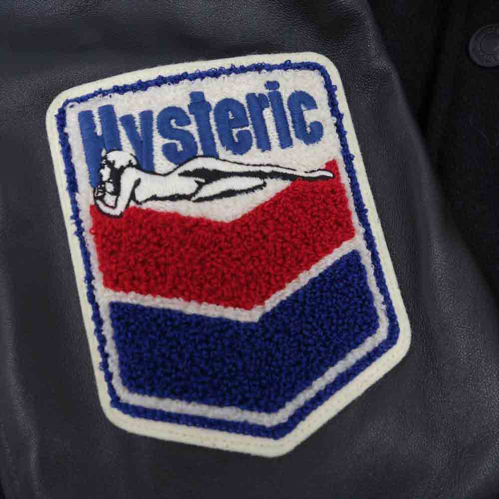 HYSTERIC GLAMOUR ヒステリックグラマー 21AW 02213AB07 VIXEN GIRL刺繍 ヴァーシティ ジャケット ヴィクセンガール 袖シープレザー スタジャン L【新古品】【未使用】【中古】