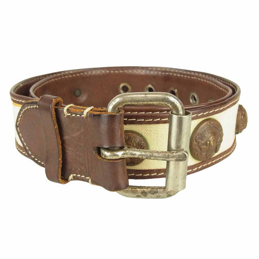 RRL ダブルアールエル アンティーク調 ボタン キャンバス レザー ベルト ホワイト系 ブラウン系 30【中古】