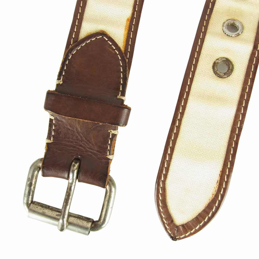 RRL ダブルアールエル アンティーク調 ボタン キャンバス レザー ベルト ホワイト系 ブラウン系 30【中古】