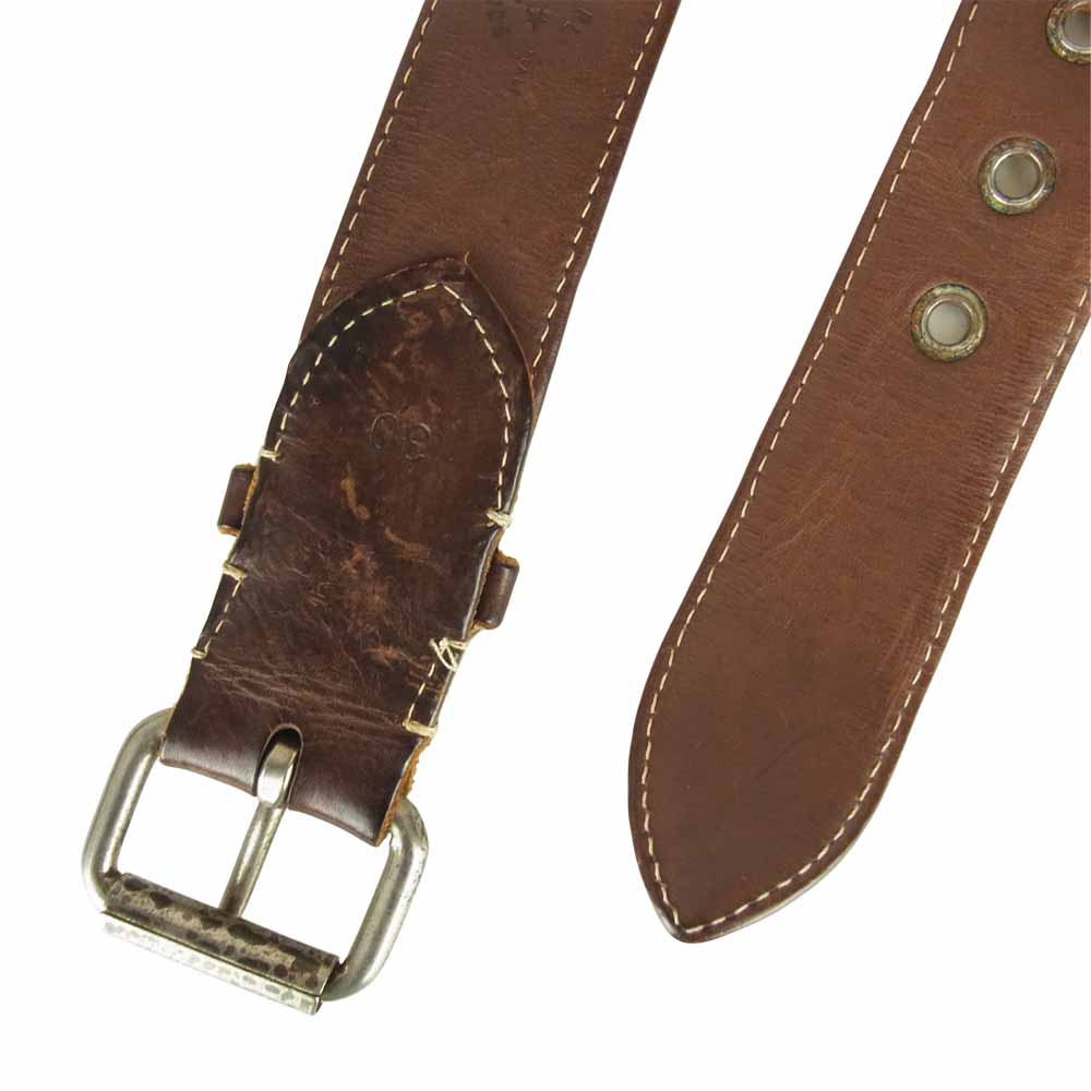 RRL ダブルアールエル アンティーク調 ボタン キャンバス レザー ベルト ホワイト系 ブラウン系 30【中古】