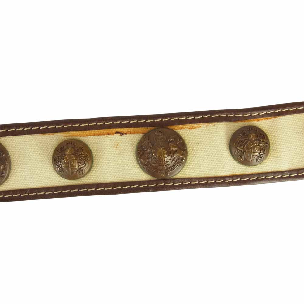 RRL ダブルアールエル アンティーク調 ボタン キャンバス レザー ベルト ホワイト系 ブラウン系 30【中古】