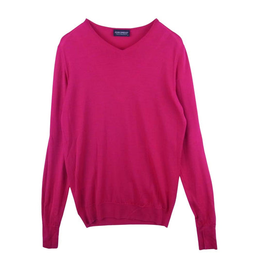 JOHN SMEDLEY ジョンスメドレー 国内正規 エクストラファインメリノウール Vネック ニット イギリス製 ピンク系 S【中古】
