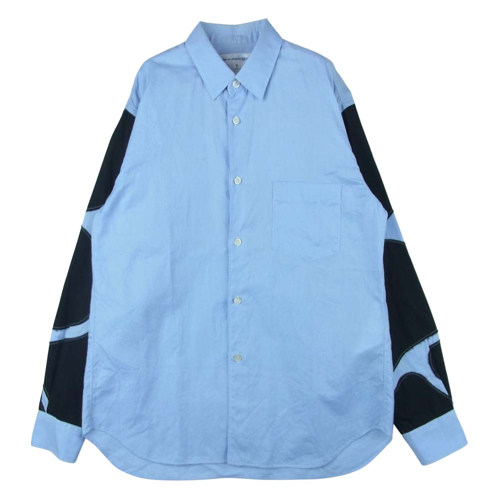 COMME des GARCONS コムデギャルソン SHIRT W20031 袖パッチワーク 長袖 シャツ フランス製 ライトブルー系 XS【中古】