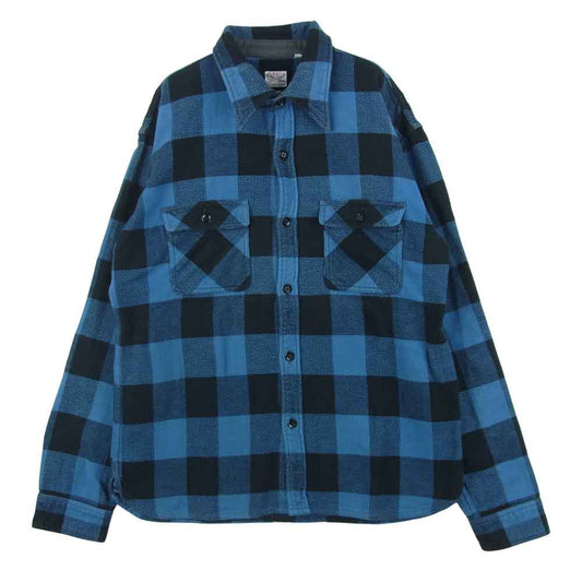 THE FLAT HEAD ザフラットヘッド ヘビーネル チェック 長袖 ワーク シャツ コットン 日本製 ブルー系 42【中古】
