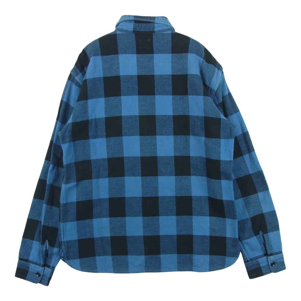 THE FLAT HEAD ザフラットヘッド ヘビーネル チェック 長袖 ワーク シャツ コットン 日本製 ブルー系 42【中古】