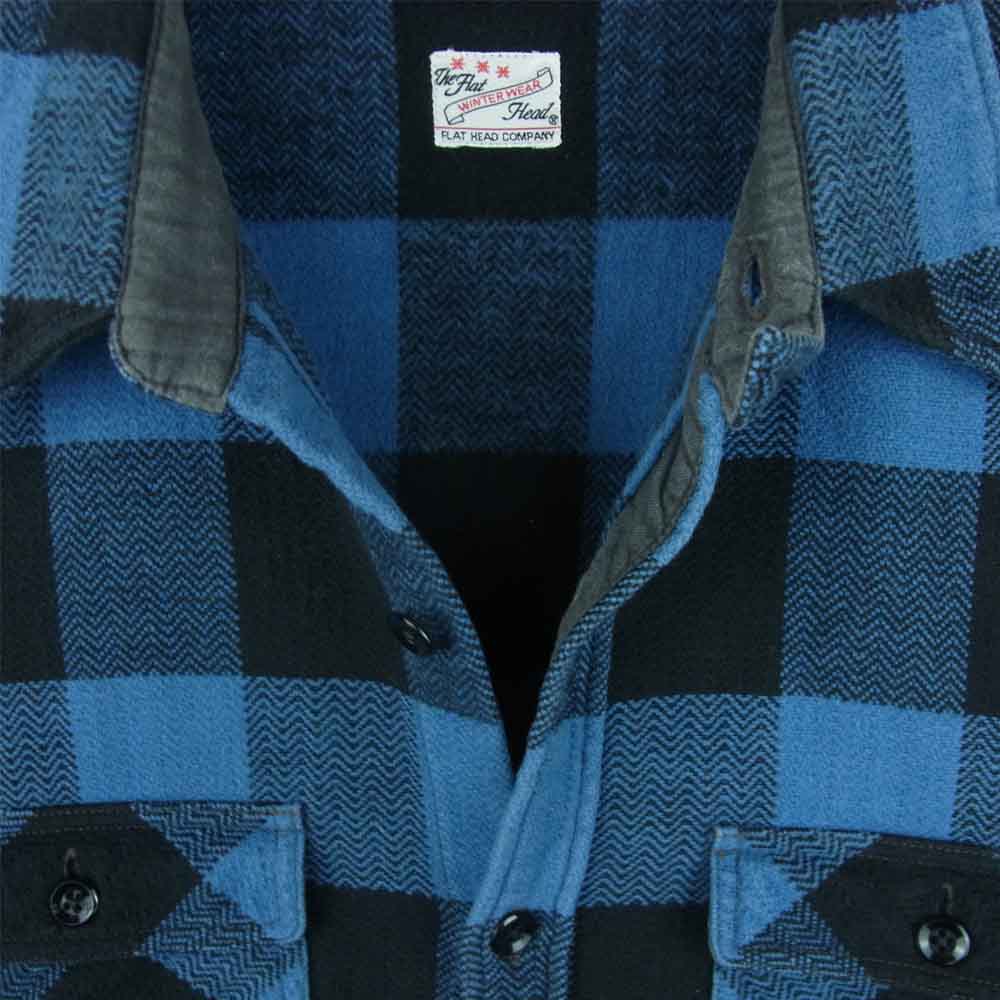 THE FLAT HEAD ザフラットヘッド ヘビーネル チェック 長袖 ワーク シャツ コットン 日本製 ブルー系 42【中古】