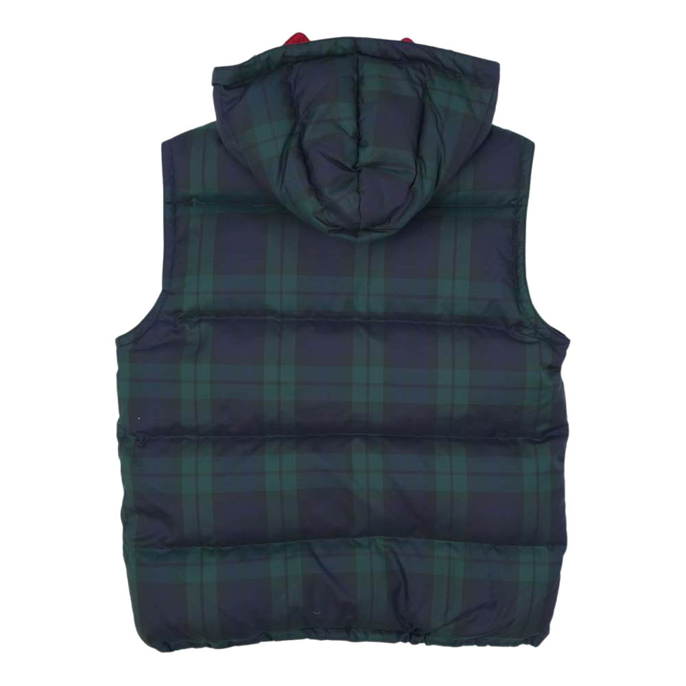 【美品】ポロラルフローレン ダウンベスト 緑×紺 タータンチェック フード付 RALPH LAUREN ラルフローレン フード付き チェック ダウン ベスト