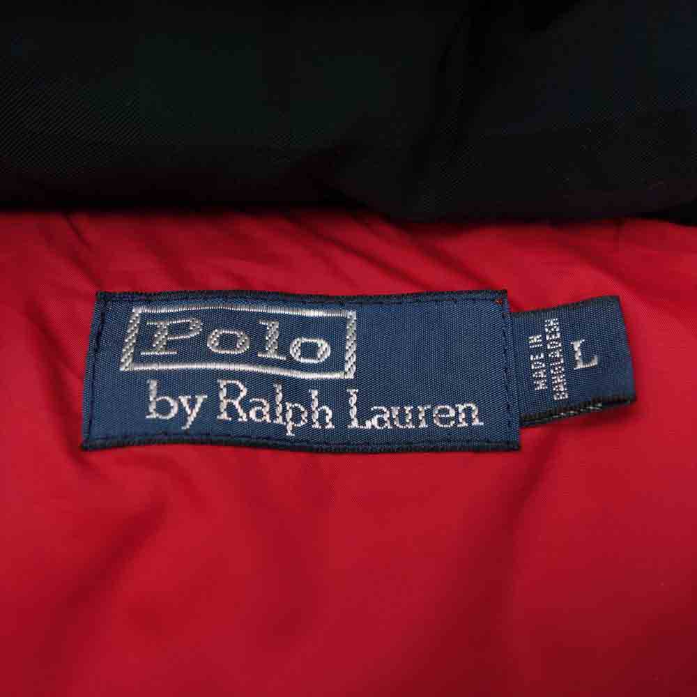 RALPH LAUREN ラルフローレン フード付き チェック ダウン ベスト グリーン系 L【中古】