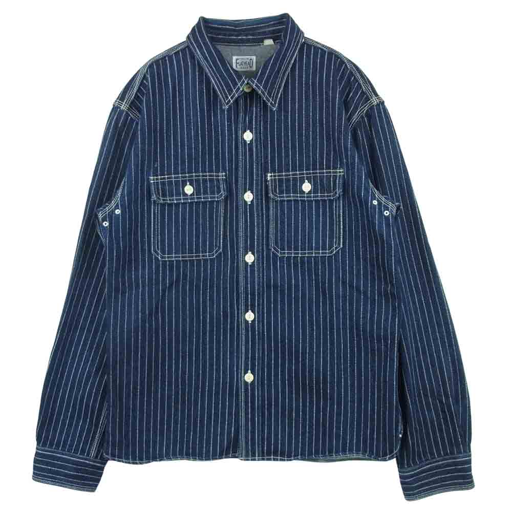 THE FLAT HEAD ザフラットヘッド 7011W ウォバッシュ ストライプ 長袖 ワーク シャツ インディゴブルー系 42【中古】