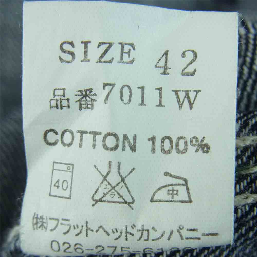 THE FLAT HEAD ザフラットヘッド 7011W ウォバッシュ ストライプ 長袖 ワーク シャツ インディゴブルー系 42【中古】
