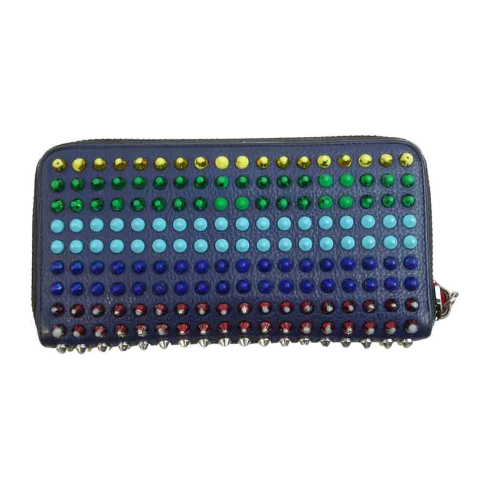 Christian Louboutin クリスチャンルブタン M PANETTONE WALLET  SPIKE マルチカラー スパイク スタッズ ラウンドジップ ロング ウォレット ネイビー系【中古】