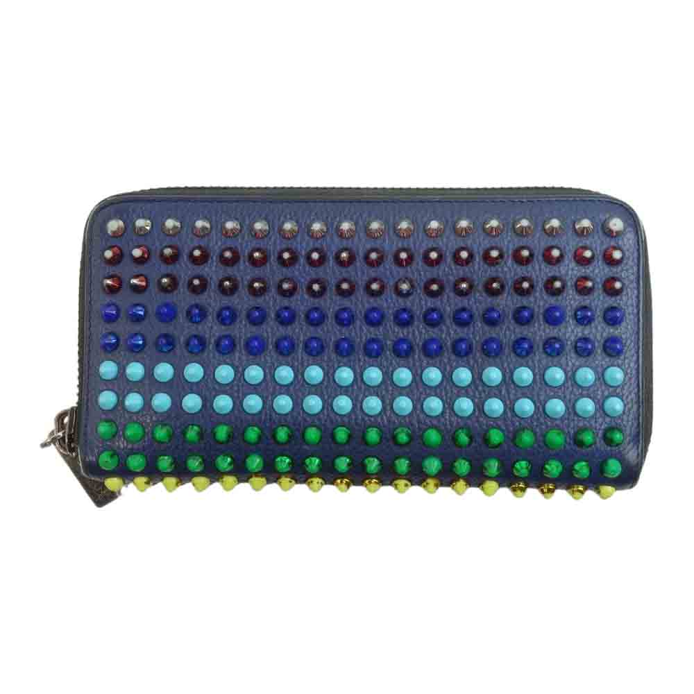 Christian Louboutin クリスチャンルブタン M PANETTONE WALLET  SPIKE マルチカラー スパイク スタッズ ラウンドジップ ロング ウォレット ネイビー系【中古】