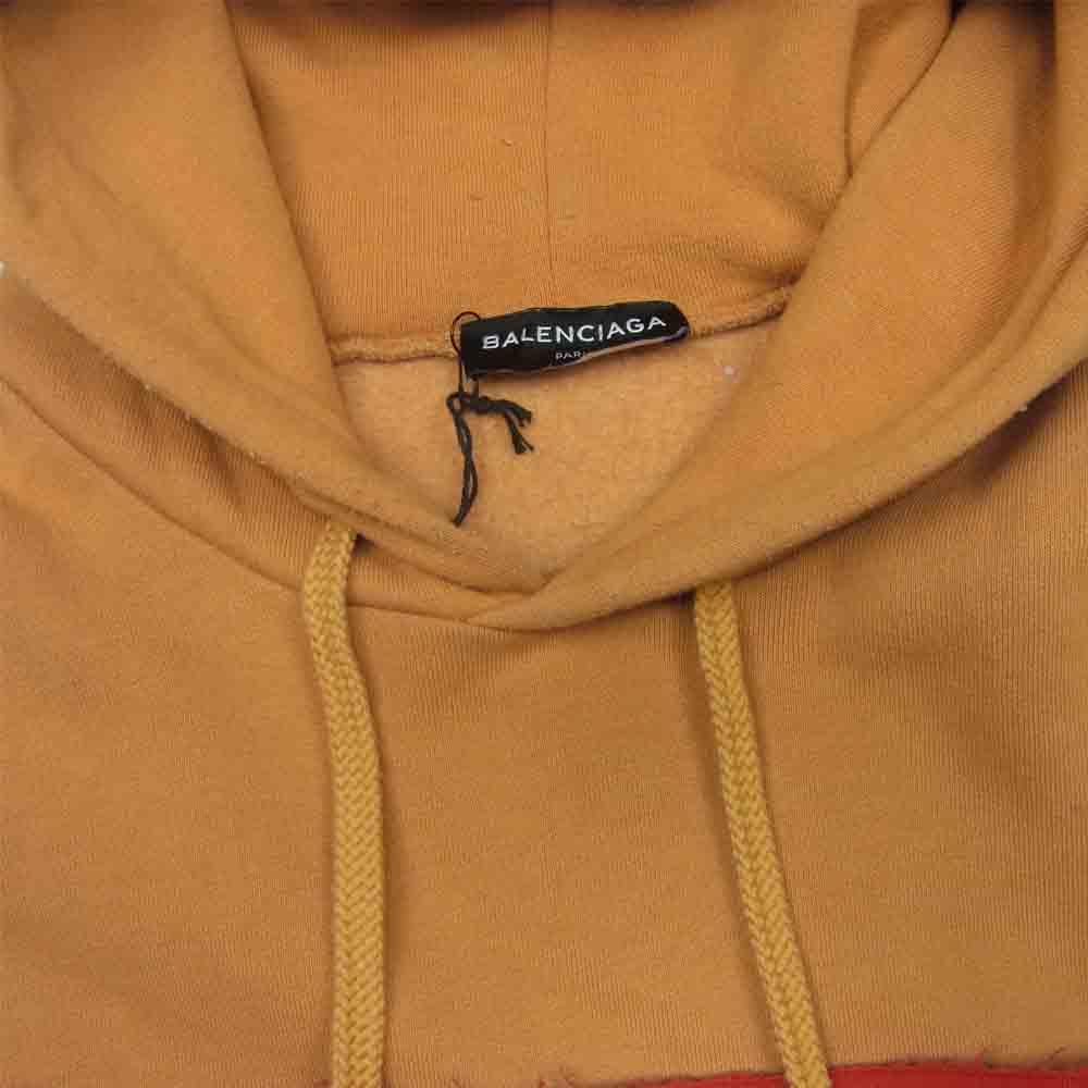 BALENCIAGA バレンシアガ 18SS 509510 tyk47 EUROPE プリント ダブルヘム フーディ パーカー オレンジ系 XS【中古】