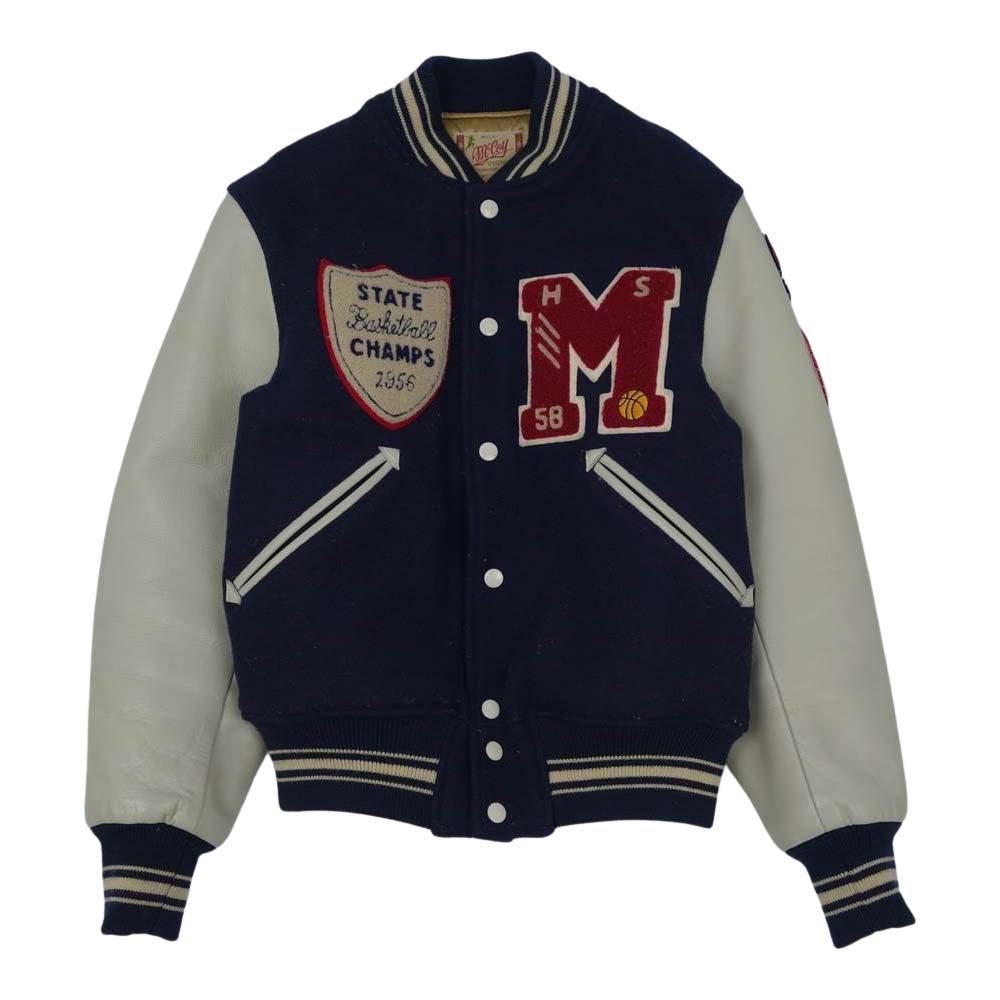 The REAL McCOY'S ザリアルマッコイズ McCOY SPORTSWEAR VARSITY JACKET マッコイスポーツウェア ヴァーシティジャケット アワードジャケット スタジャン ネイビー系 36【中古】