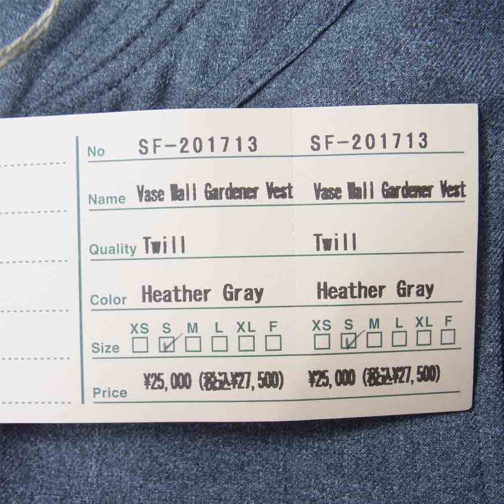 SASAFRAS ササフラス SF-201713 VASE WALL GARDENER VEST ガーデナー ベスト Heather Gray S【新古品】【未使用】【中古】