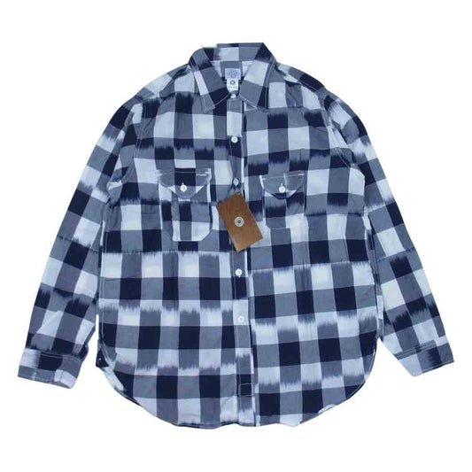 POST OVERALLS ポストオーバーオールズ 1256-IB Cruzer Shirts クルーザー 長袖 チェック シャツ 白紺系 L【新古品】【未使用】【中古】