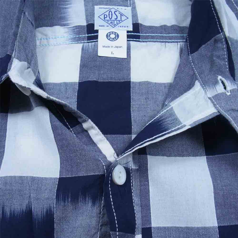 POST OVERALLS ポストオーバーオールズ 1256-IB Cruzer Shirts クルーザー 長袖 チェック シャツ 白紺系 L【新古品】【未使用】【中古】