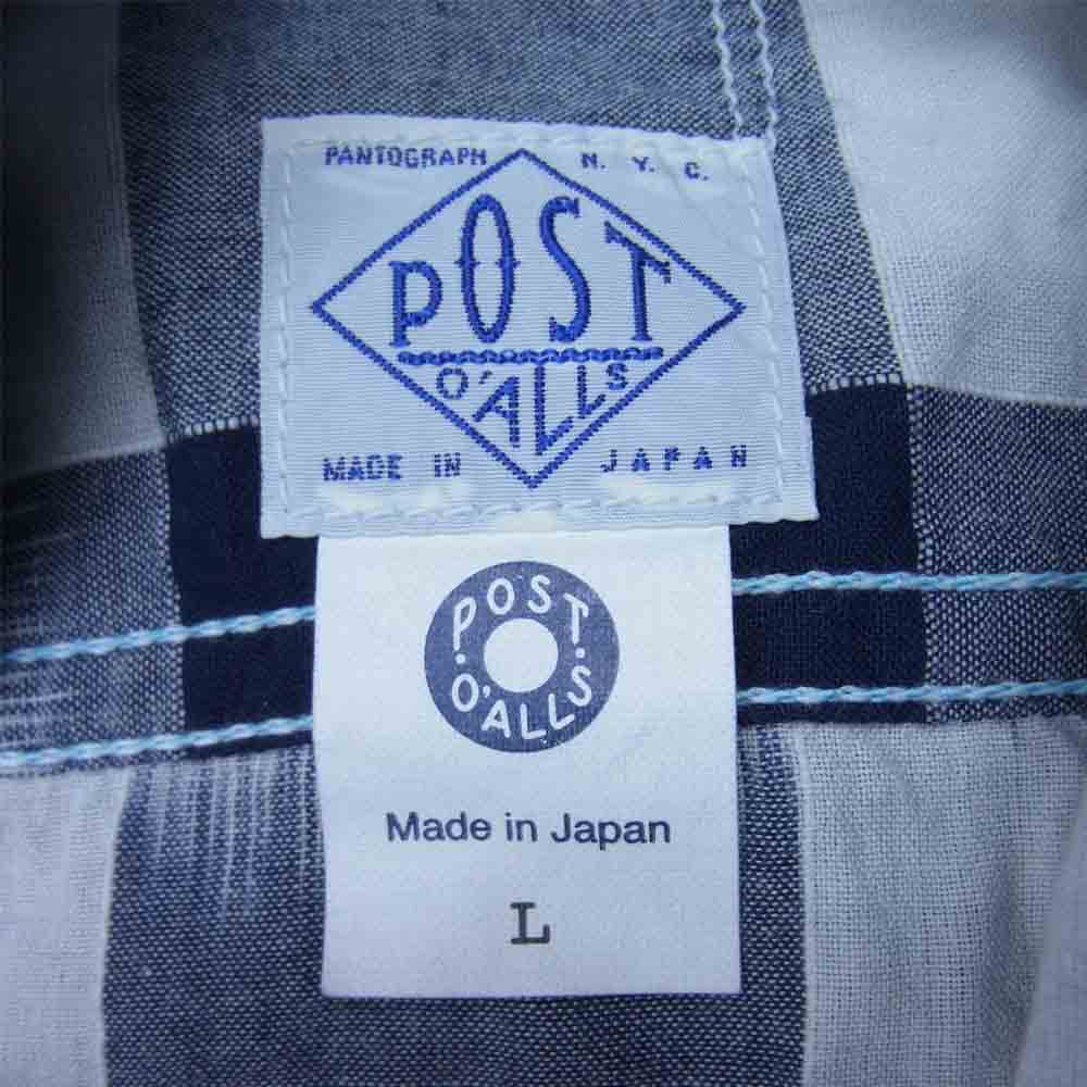 POST OVERALLS ポストオーバーオールズ 1256-IB Cruzer Shirts クルーザー 長袖 チェック シャツ 白紺系 L【新古品】【未使用】【中古】