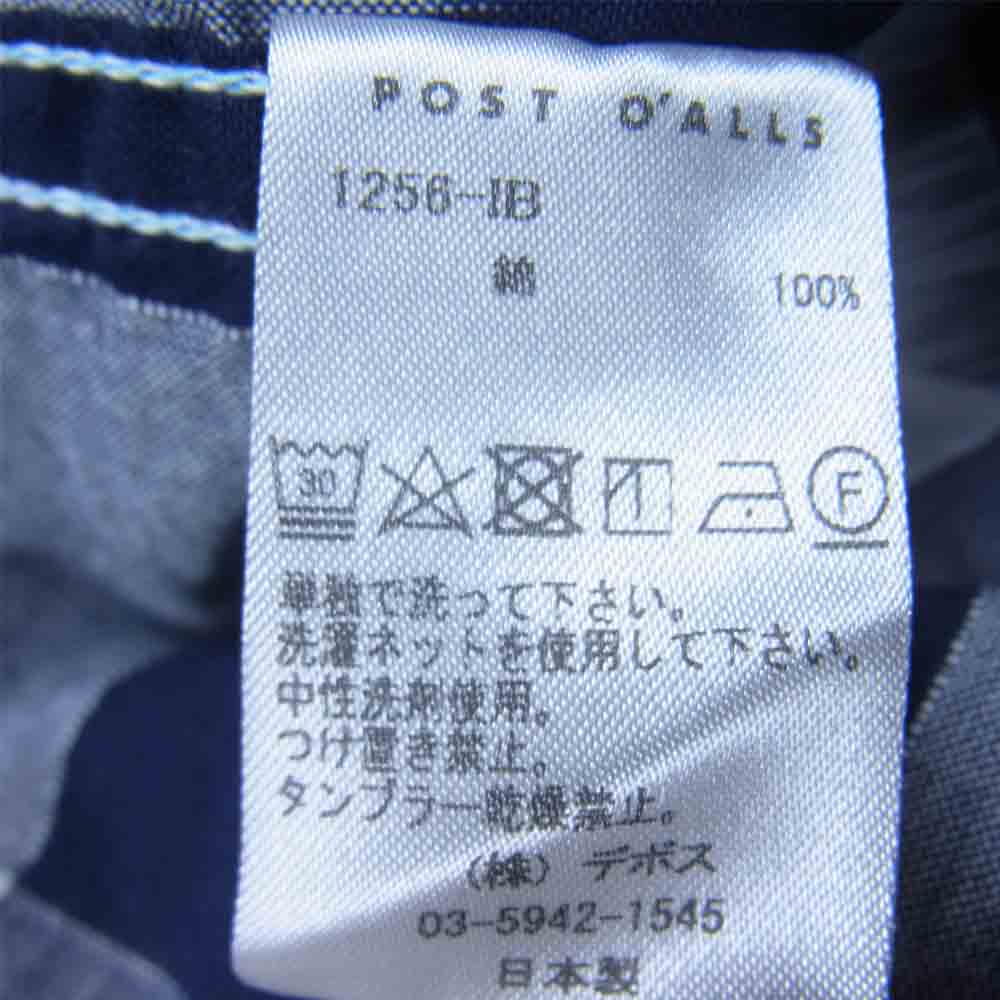 POST OVERALLS ポストオーバーオールズ 1256-IB Cruzer Shirts クルーザー 長袖 チェック シャツ 白紺系 L【新古品】【未使用】【中古】