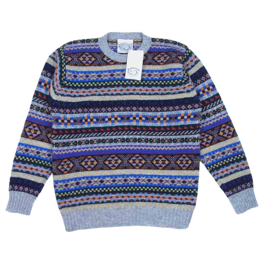 Jamieson's 英国製 FAIR ISLE CREWNECK SWEATER フェアアイル クルーネック セーター ニット グレー系 40【新古品】【未使用】【中古】