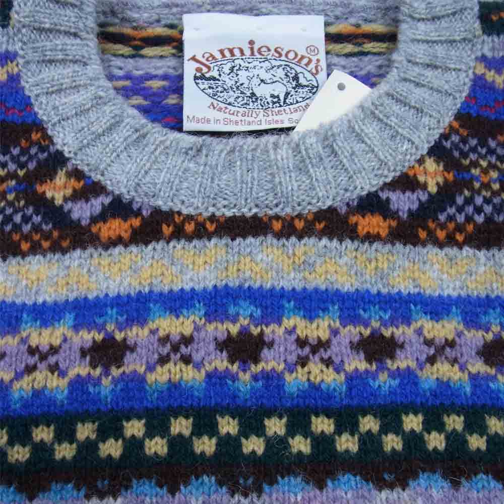 Jamieson's 英国製 FAIR ISLE CREWNECK SWEATER フェアアイル クルーネック セーター ニット グレー系 40【新古品】【未使用】【中古】