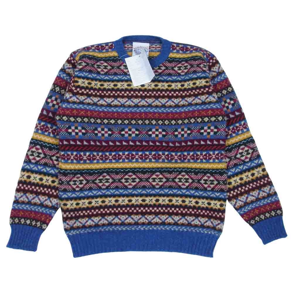 ジャミーソンズ 英国製 FAIR ISLE CREWNECK SWEATER フェアアイル クルーネック セーター ニット ブルー系 42【新古品】【未使用】【中古】