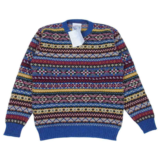 ジャミーソンズ 英国製 FAIR ISLE CREWNECK SWEATER フェアアイル クルーネック セーター ニット ブルー系 42【新古品】【未使用】【中古】